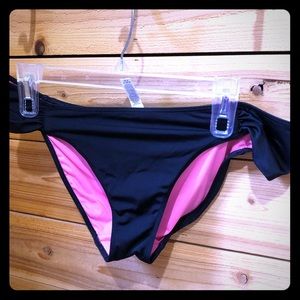 Pink bikini bottoms black ruched large